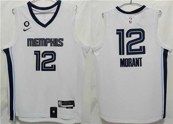Mens Memphis Grizzlies #12 Ja Morant White With NO.6 Patch Stitched Jersey->memphis grizzlies->NBA Jersey